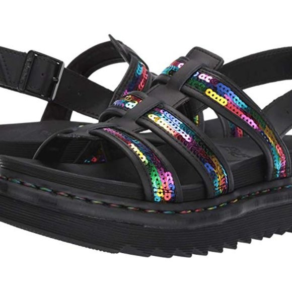 Dr. Martens Shoes - Dr. Martens Rainbow Sequin Platform Black